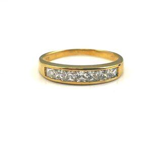 18K Yellow Gold Ring Clear CZ 3/4 ct Wedding Band Size 7.5